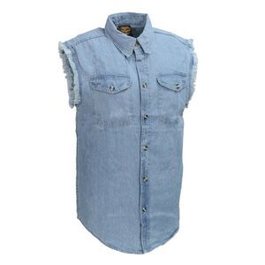 Mens Milwaukee Performance Frayed Hem Blue Lightweight Denim Sleeveless Shirt  M